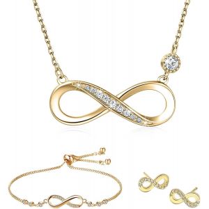 Kalanka-Ensemble De Bijoux Collier Bracelet Et Boucle D'oreille Parures Le Symbole D'infini En Argent 925 Oxyde De Zircon Incrusté Réglable Pendentif Collier Bracelet Bijoux Cadeau Pour Femme Fille - Neuf
