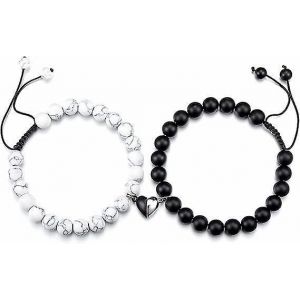 2pcs Couple Bracelets Cristal De Gu&eacute;rison Noir Agate Blanc Turquoise Bracelets Pour Couples Assorti Mag - Neuf