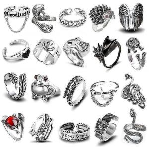 20 Pcs Anneaux Ouverts Grenouille Feuille Chaîne Anneau Réglable Pour Femmes Hommes Filles Punk Vintage Gothique Empilable - Neuf