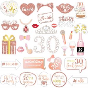 CHECARZHN--NO1-Oro Rosa 30 Accessoires Photo D'Anniversaire (32 Pièces), Accessoires Photo Drôles Pour Les Femmes 30E Anniversaire Fête Photo Booth Props Accessoires De Décoration - Neuf