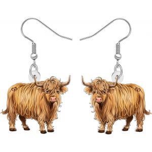 Kal-Jolies Boucles D'oreilles Écossaises En Forme De Vache En Acrylique Motif De Dessin Animé Ferme Animale Bétail Bijoux Accessoires Cadeaux Écossais Pour Femmes Filles Maman Charms - Neuf