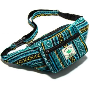SJZG-Sac Banane Himalayan Hemp, Chaque Sac Banane Est Unique Avec Style, Sac Banane Durable En Chanvre, Fabriqu&eacute; &Agrave; La Main Au N&eacute;pal, Turquoise., S, Sac Banane - Neuf