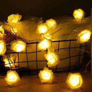 KAL-Guirlande Lumineuse À Led En Forme De Roses,Fleurs En Mousse Lumineuse Led En Forme De Rose,3 M Guirlande Lumineuse Fleur Piles Avec 20 Led Pour Noël, Mariage, Décoration De La Maison - Neuf