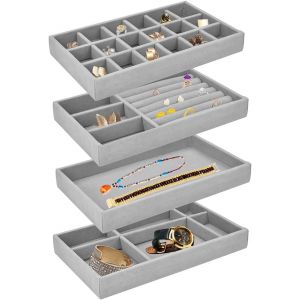 4 Plateaux Bijoux Tiroir 4 Style Rangement Bijoux Tiroir Plateau Bijoux Velours Organisateur Bijoux Tiroir Gris Présentoir Plateau Bijoux Pour Ranger Et Présenter Des Boucles D'oreilles - Neuf