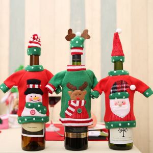 Ensemble de 3 pulls de Noël pour bouteilles de vin, ensembles de pulls de Noël pour bouteilles de vin, décorations de fête de pulls de Noël laids avec chapeaux - Neuf