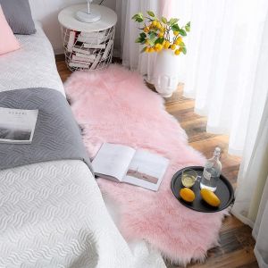 Eryi-Peau De Mouton Synthétique,Cozy Sensation Comme Véritable Laine Tapis En Fourrure Synthétique, Man-Made Luxe Laine Tapis De Canapé Coussin (Rose, 60 X 160 Cm) - Neuf