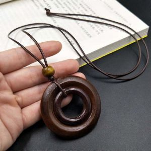 Rétro Femmes En Bois Feuille Hibou Long Pull Chaîne Ethnique Rond Collier Horloge Pendentif Femme Bijoux Cou Accessoires Cadeaux Collier - Neuf