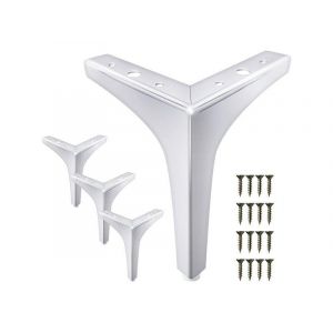 Pieds de meuble triangulaires en m&eacute;tal de remplacement pour lit, canap&eacute;, armoire - 4 pi&egrave;ces argent&eacute;es - Neuf