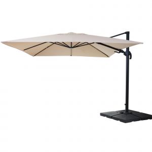 Parasol D&eacute;port&eacute; Orientable 3 X 4 M &Oslash; Env. 5 M Aluminium Et Polyester Cr&egrave;me Rotatif Avec Pied 04_0007951 - Neuf