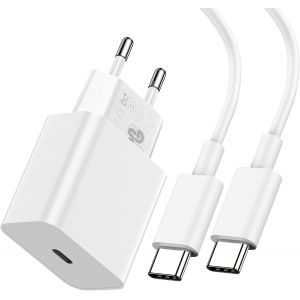 Chargeur Rapide Usb C 18w Avec Câble Usb C À C 1m Pour Google Pixel 6a/7 Pro, Usb C Prise Secteur Mural Chargeur Rapide Pour Piexl 6/5a/5/4/3, Pour Samsung A13/A53/A23/A04s/S23/S22/S21/S20 Fe - Neuf