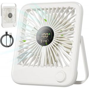 KALANKA-Ventilateur USB Bureau Silencieux Mini Portable Petit Ventilateur de table 100 Vitesses et 3600 mAh Rechargeable Batterie Portatif Pliable Ventilateur pour Dormir, Bureau, Maison (Blanc) - Neuf