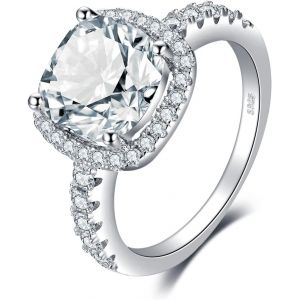 Yemaesre-Bague De Fiançailles Anneau D'alliance Pour Femme, Coussin 3ct Zircone Cubique Mariage Prom Engagement Bague En Argent 925, Bijoux Femme Plaqué Or Jaune Or Rose Cadeau Anniversaire - Neuf