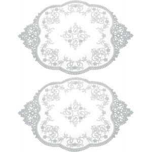 SJZG-Lot De 2 Napperons Ovales Brod&eacute;s En Dentelle R&eacute;tro Pour Table De Salle &Agrave; Manger, Cuisine, F&ecirc;te, 43,2 X 30,5 Cm, Gris - Neuf