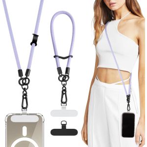 Kal-Pcs Cordons De T&eacute;l&eacute;phone Portable R&eacute;glables Avec 1 Tour De Cou, 1 Dragonne, 2 Coussinets D'attache Pour T&eacute;l&eacute;phone, Sangle De T&eacute;l&eacute;phone Universelle En Bandouli&egrave;re Pour Smartphone, Violet Clair - Neuf