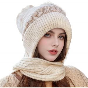 Jexnovashop-2 En 1 Ensemble Bonnet Echarpe Hiver Femme, Chapeau D'hiver, Chapeau Homme Styl&eacute; En Tricot, Balaclava Tricot&eacute; Coupe-Vent, Bonnet Et &Eacute;charpe En Une Pi&egrave;ce Sports De Plein Air Anti Froid, Be - Neuf