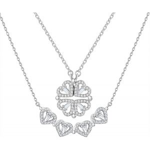 Collier Femme Trefle Feuille Un Collier Tr&egrave;fle &Agrave; Quatre Feuilles Qui Peut Changer De Forme Plein De Diamants Pendentif D&eacute;tachable Magn&eacute;tique Coeur Colier Pour Les Filles De La Saint-Valentin - Neuf
