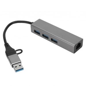 Hub USB3.0 5Gbps Plug and Play 4 ports en alliage d'aluminium Adaptateur USB C vers RJ45 pour Windows pour Linux pour OS X Gris argenté - Neuf