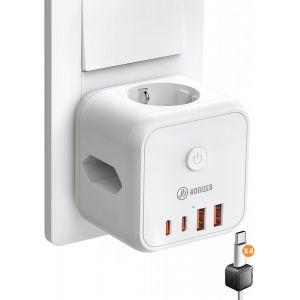 Cube Multiprise 7 En 1 Sans Câble : Multiprise 3 Prises Avec Usb-C & Schuko (3680 W/16 A), Prise Usb, Adaptateur De Prise Avec Interrupteur Et Supports De Câble, Idéal Pour Voyages/Bureau - Neuf
