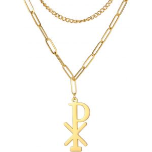 Kal-Collier Chi Rho Symbole Christogramme Alpha Omega Collier Ixci Nika Jésus Christ Nom Pendentif Sacramentale Chrétienne Amulette Religieuse Bijoux Cadeau Femme Homme - Neuf
