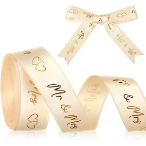 Ruban De Mariage 4,5 M X 15 Mm D&eacute;coration De Mariage Mr & Mrs Ruban Satin En Polyester Pour Cadeau Emballage Voitures Ballons Noeuds Bouquets De Mari&eacute;e G&acirc;teau Diy Artisanat(Dor&eacute;) - Neuf