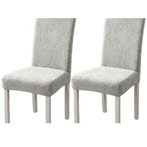 Lot De 2 Housses Extensibles Pour Chaises De Salle &Agrave; Manger, Lavables, En Polyester Gris Argent&eacute; - Neuf