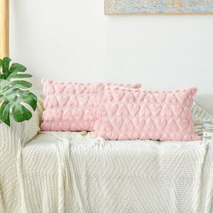 Cauc-Lot De 2 Housses De Coussin D&eacute;coratives En Fausse Fourrure Jacquard Douce En Forme De Coeur - 30 X 50 Cm - Pour Canap&eacute;, Chambre &Agrave; Coucher - Rose - Neuf