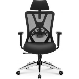 Ulteronixshop-Chaise de Bureau Ergonomique-Fauteuil de Bureau &agrave; Haut Dossier avec Support Lombaire R&eacute;glable, Appui-T&ecirc;te et Accoudoir 3D, Chaise d'Ordinateur en Maille Si&egrave;ge de Bureau Pivotant &agrave; 130&deg; - Neuf