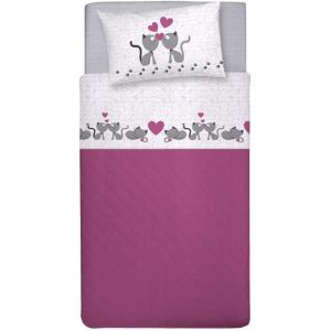 Ulteronixshop-Parure De Lit Simple 100% Coton, Parure De Lit Simple 90 X 200 Cm, Avec Drap Plat, Drap Et 1 Taie D'oreiller, Fabriqu&eacute;e En Italie, Fantaisie Chatons Roses - Neuf
