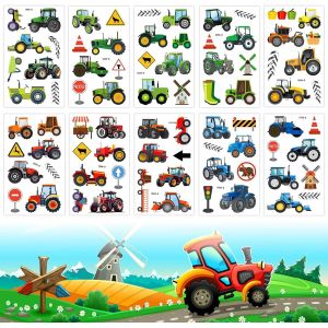 Lot De 10 Feuilles De Tatouages Tracteurs Pour Enfants - V&eacute;hicule De Ferme - Doux Pour La Peau - &Agrave; Coller - Petit Cadeau D'anniversaire - D&eacute;coration D'anniversaire - D&eacute;coration D'anniversaire - Pour - Neuf