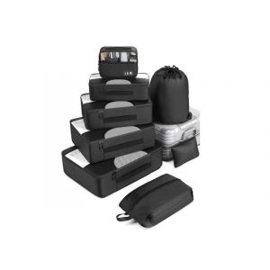 Lot de 8 cubes de rangement pour bagages, organisateur de voyage, sacs de rangement, noir - Neuf