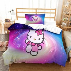 D Hello Kitty Housse De Couette Avec Taies D'oreiller Housses De Couettes Pink Parure De Lit Microfibre Avec Fermeture &iquest;&iquest;Clair Parure De Couette Pour A - Neuf