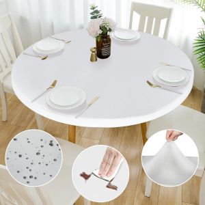 Ulteronixshop-Double Face fit Design PU Round fit Nappe, Ripstop lingette de Table Ronde &eacute;lastique, Soft Touch, Nappe imperm&eacute;able &agrave; l'eau et &agrave; l'huile (Blanc, Ronde 114-122cm) - Neuf