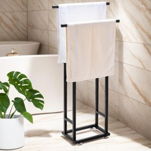 SUBZONAL-Porte-serviettes debout Porte-serviettes autoportant Noir Porte-serviettes sans per&ccedil;age Porte-serviettes de bain Barre porte-serviettes Support pour d&eacute;coration de salle de bain, salon, cuisi - Neuf