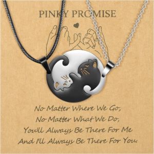 Kal-Collier Couple Chat Noir Et Blanc Pendentif En Acier Inoxydable Cadeau De Saint-Valentin Pour Femmes Hommes Collier Couple Bijoux - Neuf