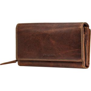 Alissa' Porte-Monnaie Femme Cuir Grand Format Avec Porte-Carte Fermeture Éclair Et Bouton Pression Idéal Comme Pochette Porte-Feuille Rfid Ou Porte Chequier Long,Couleur:Salerno - Marron - Neuf