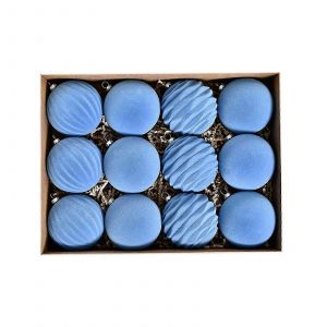 Fonc&eacute; De Velours Flocage Boules De 8cm Bleu Des D&eacute;corations De No&euml;l 12pcs - Neuf