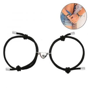 Style 2 Noir Couple Bracelets Pendentifs Magn&eacute;tiques Charme Tress&eacute; Corde Bracelet Avec Cloches Magn&eacute;tiques V?Ux D'amour &Eacute;ternel Charmes 1 Paire Pour Femmes Hommes - Neuf