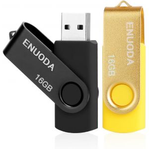 Lot de 2 Clé USB 16 Go Cle USB 2.0 Flash Drive Stockage Rotation Disque Mémoire Stick avec Lumière LED (Noir Jaune) - Neuf
