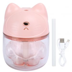 Hjlian Mini Humidificateur D'air 3 En 1 En Forme De Chat Mignon, Veilleuse Douce Pour La Maison, La Chambre A Coucher, Alimente Par Usb, Rose - Neuf