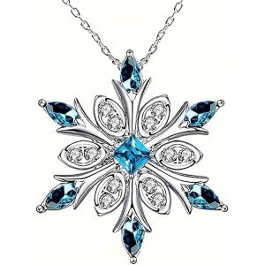 Kal-Collier Femme Flocon De Neige En Alliages Avec Cristaux Bleus Et Zirconium Bijoux &Eacute;l&eacute;gants Pour Anniversaire Et Cadeau Femme - Neuf