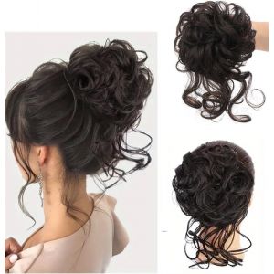 Grand Chignon, Chouchou Avec Cheveux, Postiche Boucl&eacute;e Avec Bande &Eacute;lastique, Pour Femmes Et Filles (M&eacute;lange De Marron Clair 12/24) - Neuf