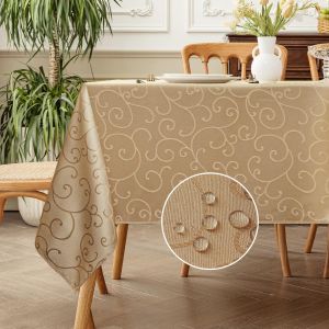 Nappe Anniversaire Rectangulaire 240x140 Cm Champagne Jacquard Nappes Anti Tache,Lavable,R&eacute;sistant &Agrave; L'eau Tissu Decoration Grande De Table Pour Printemps,Paques,Mariage,Ext&eacute;rieurs,Jardin - Neuf