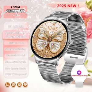 Montre Connect&eacute;e Pour Femmes,Traceur Gps,&Eacute;cran Amoled,Appels Bluetooth,Surveillance De La Sant&eacute;,Pour Huawei Xiaomi,Nouvelle Collection 2025.Silver Mesh Belt.Women Watch - Neuf