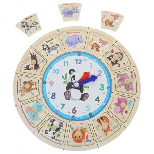 Jouet d'horloge animal pour enfants, &eacute;ducation pr&eacute;coce, d&eacute;veloppement intellectuel, 28 x 28 x 2 cm, 1 pi&egrave;ce - Neuf