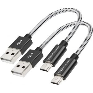 15cm C&acirc;ble Micro Usb, C&acirc;ble Court Tress&eacute; Usb A M&acirc;le Vers Micro B M&acirc;le, Charge Rapide, Compatible Avec Batterie Externe, Smartphone D'android, Kindles, Drone Etc, 0.5pied, Noir Et Blanc - Neuf