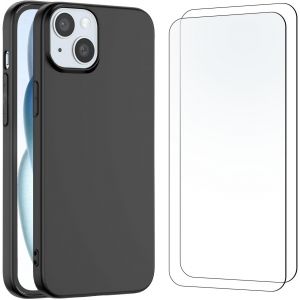 Kal-Coque Pour Iphone 5 (6.") Silicone Ultra Fine Noire Et 2 × Verre Trempé Film Protection Écran Pour Iphone 5 (6.") - Résistance Aux Rayures - Neuf