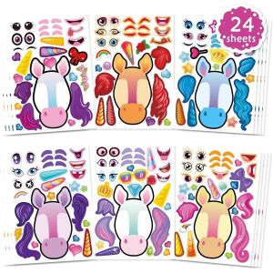 Trahoo-Lot De 24 Autocollants Licorne À Faire Soi-Même Pour Enfants, Cadeaux Pour Filles Et Garçons, Décorations De Fête D'anniversaire Licorne - Neuf