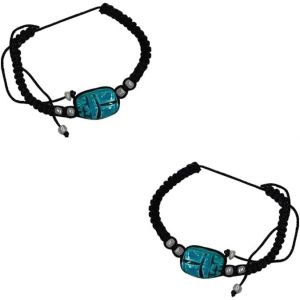 Eryi-Lot De 2 Bracelets Égyptiens En Corde Avec Le Scarabée Égyptien En Pierre Sculptée Amulette Et Talisman Pour La Bonne Chance - Neuf