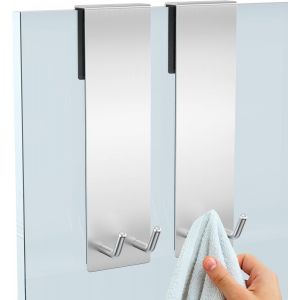 Loc-2 Pièces Crochet Porte, Patere Salle De Bain, Accroche Serviette, Crochets De Porte De Douche Crochet À Serviettes Sans Perçage, Acier Inoxydable Brossé, Adapter 6-12 Mm D'Épaisseur Verre - Neuf