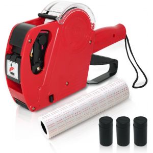 Yemaesre-Etiqueteuse Prix, Pince À Etiqueter 1 Ligne 8 Caractères Étiquette De Prix Au Détail Kit, Avec 11 Rouleaux De Papier D'étiquettes Et 4 Roues Encreuses, Machine D'étiquettes Marchandi - Neuf